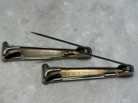 Vintage Napier Sterling Silver Diaper Pins Pair on Original Card | Monogram Baby Gift