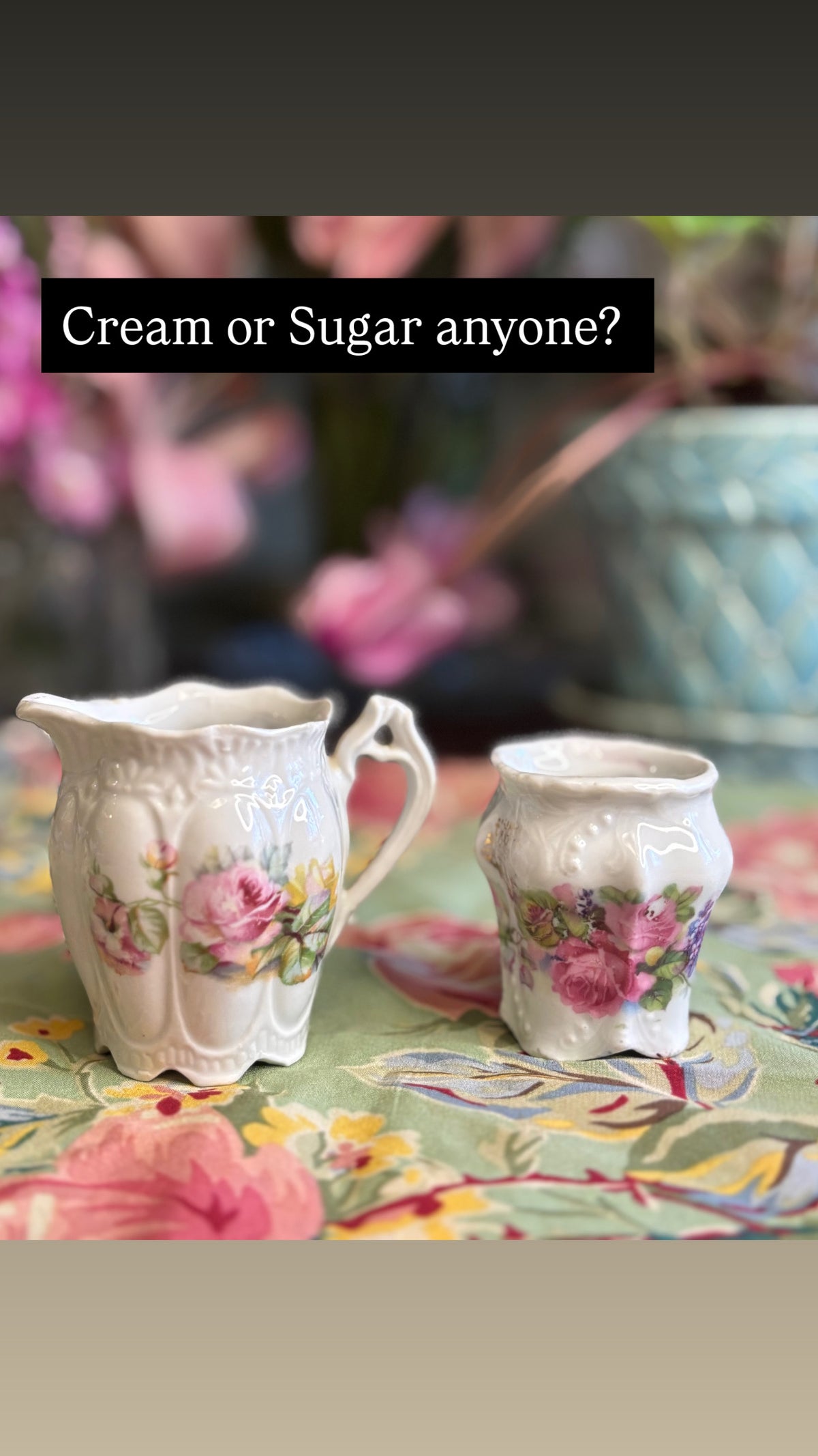 Vintage Mini Creamer & Sugar Set | Floral Porcelain | Made in Bavaria Germany | Embossed Relief