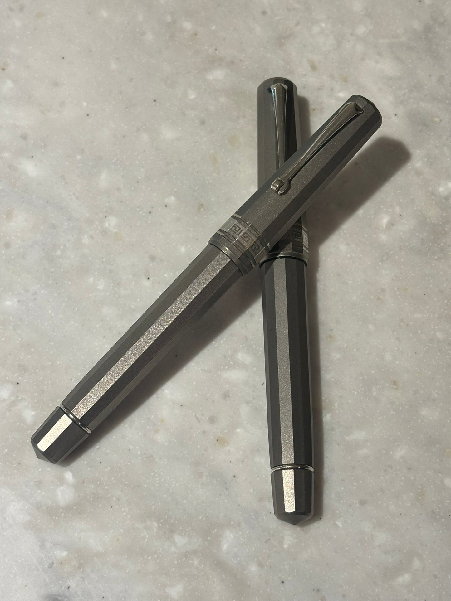 OMAS T2 Titanium Milord Fountain Pen & Rollerball Set, Fine Nib, Piston Filler, c. 1999–2000