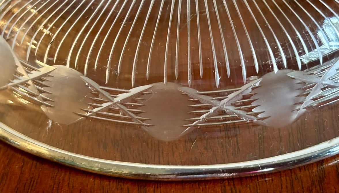 Vintage Cut Crystal Wine Coaster with Silverplate Rim • Starburst Base • 5.25” Elegant Barware