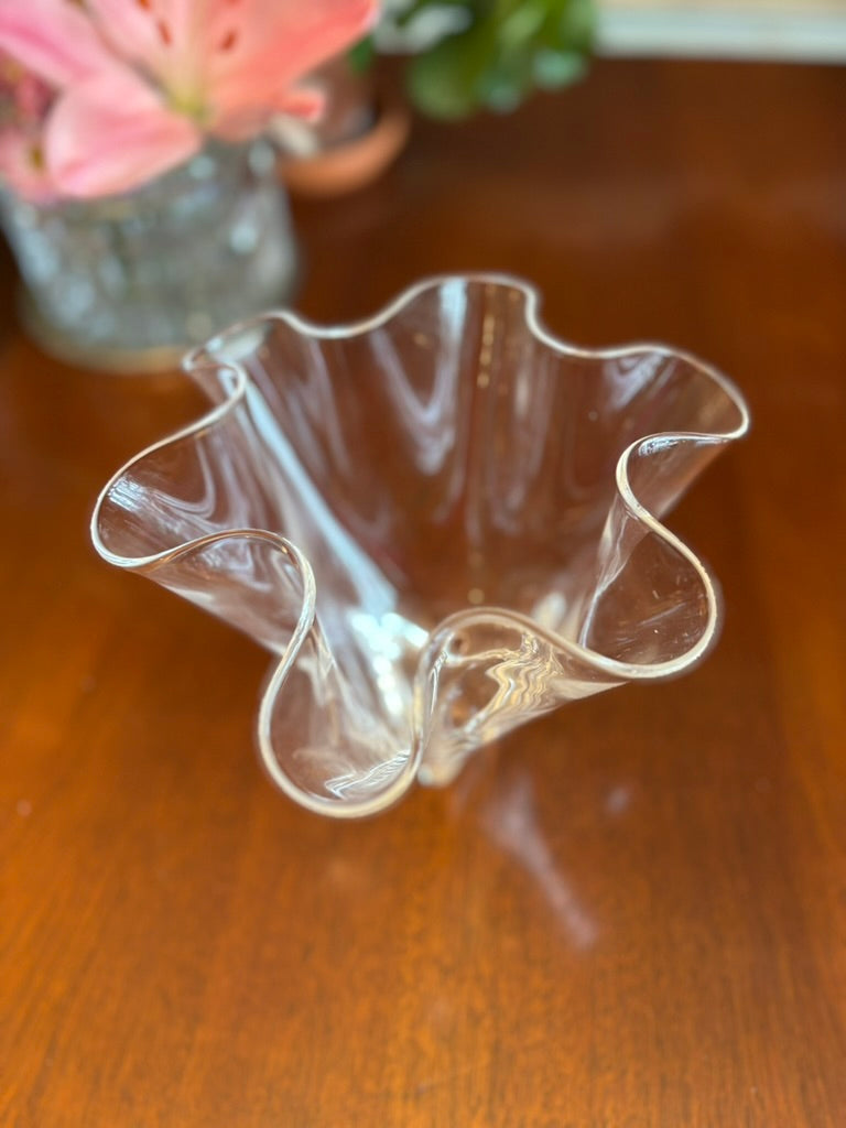 Signed Steuben Crystal Handkerchief Vase 5.5" Clear Art Glass Freeform Mid Century