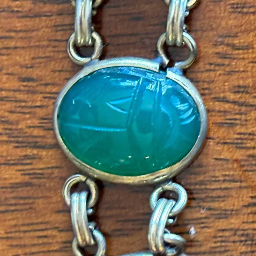Vintage Egyptian Revival Scarab Bracelet Mixed Stone Cabochons Gold Tone 7”