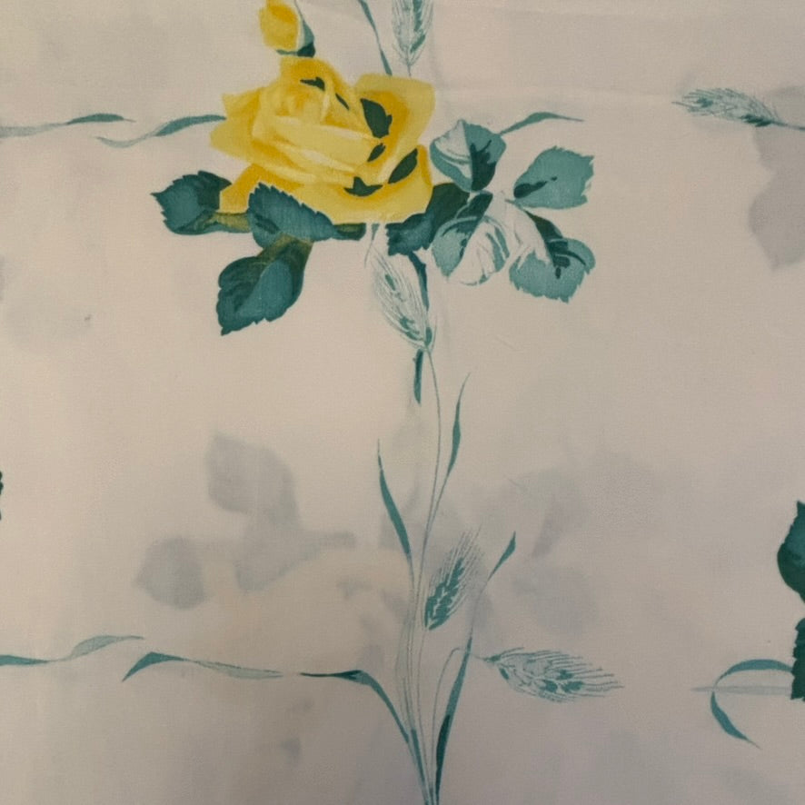 Vintage Floral Tablecloth | Yellow Rose Print on Cream Ground | Cottage Garden Style | 48 x 48