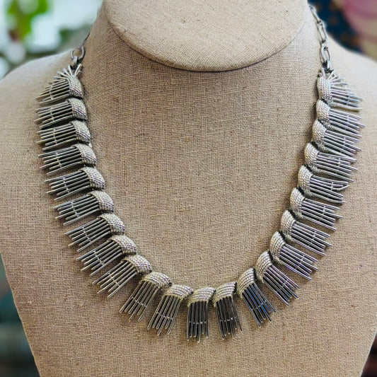 Signed Sarah Coventry Vintage 1970s Silver Fringe Bib Statement Necklace