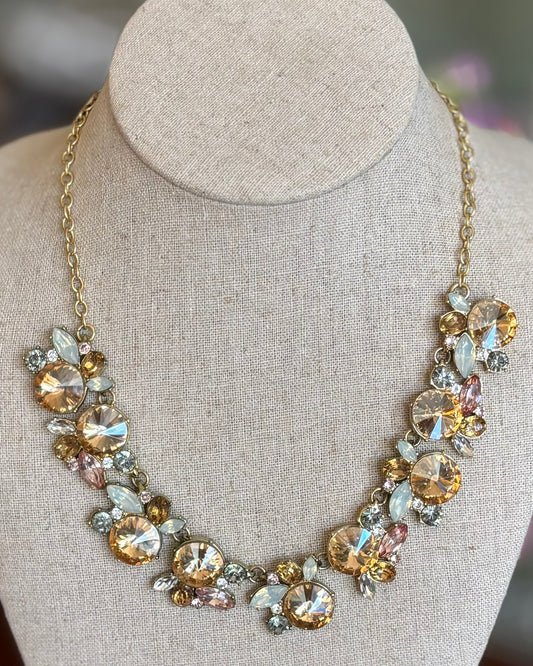 BaubleBar Crystal Statement Necklace Gold Tone Champagne Opalescent Rhinestones