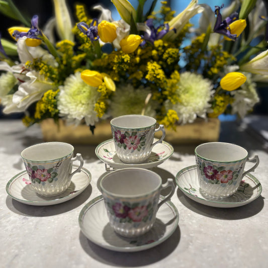 Vintage Japanese Hand-Painted Floral Teacup & Saucer Set | Mid-Century Porcelain with Gold Trim $28