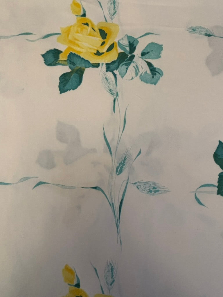 Vintage Floral Tablecloth | Yellow Rose Print on Cream Ground | Cottage Garden Style | 48 x 48