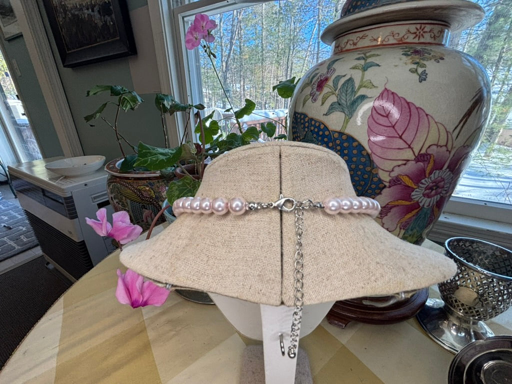 Blush Faux Pearl Strand Necklace 23” Soft Pink Classic Layering Necklac