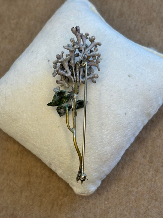 Vintage Enamel Lilac Spray Stick Pin | Mid-Century Floral Lapel or Hat Pin