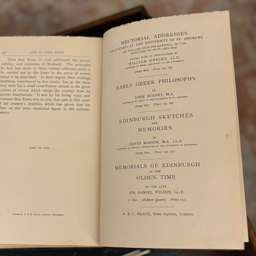 John Knox: A Biography by P. Hume Brown | 1895 Two-Volume Set | Adam & Charles Black