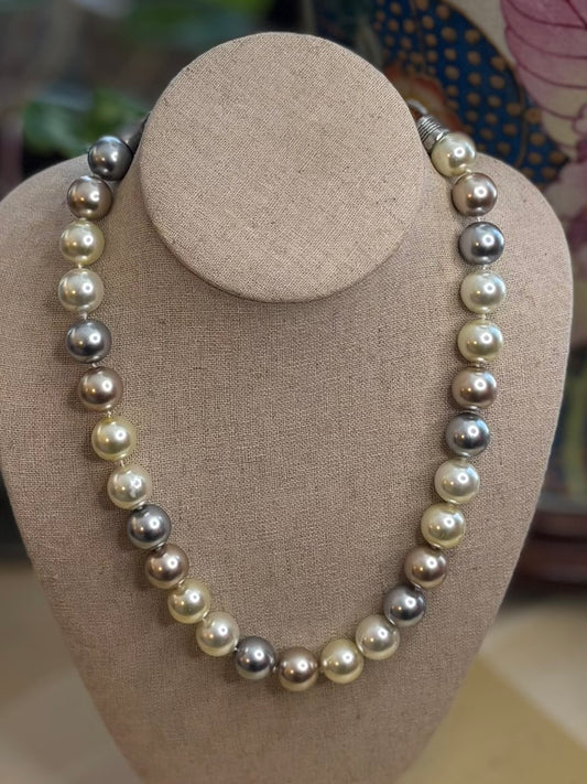 Kissaka Multicolor Pearl Necklace | Champagne, Silver & Cream Simulated Pearls | 20"