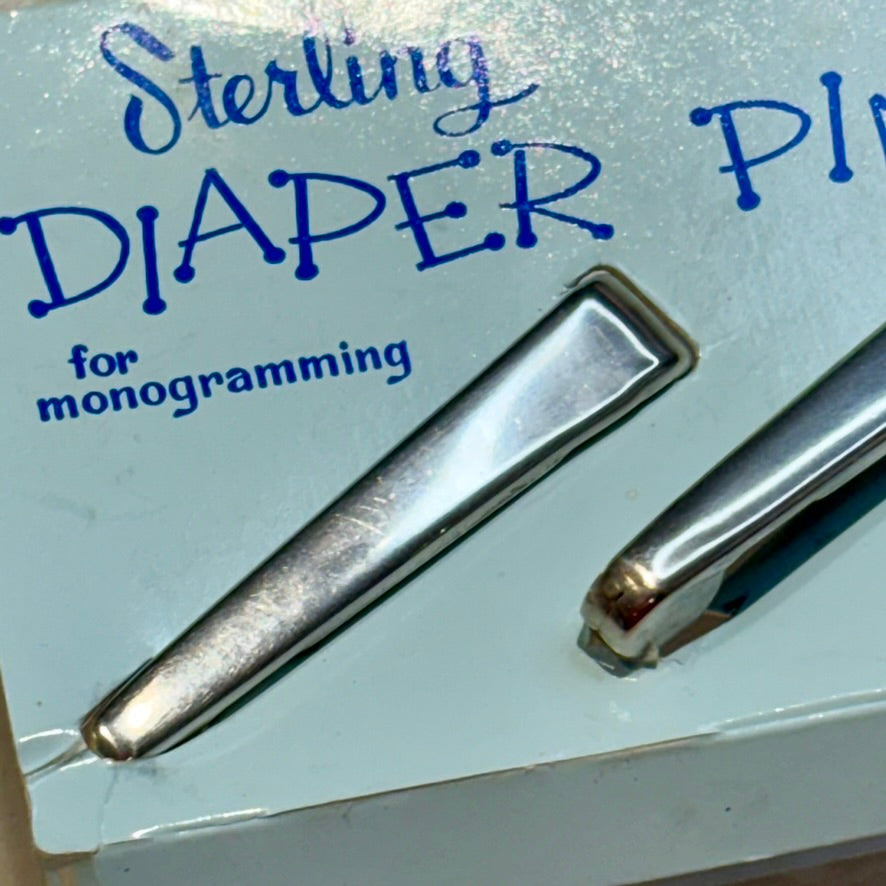 Vintage Napier Sterling Silver Diaper Pins Pair on Original Card | Monogram Baby Gift