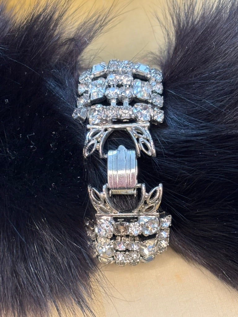 Vintage 1950s Rhinestone Statement Bracelet | Wide Silver Tone Crystal Glamour