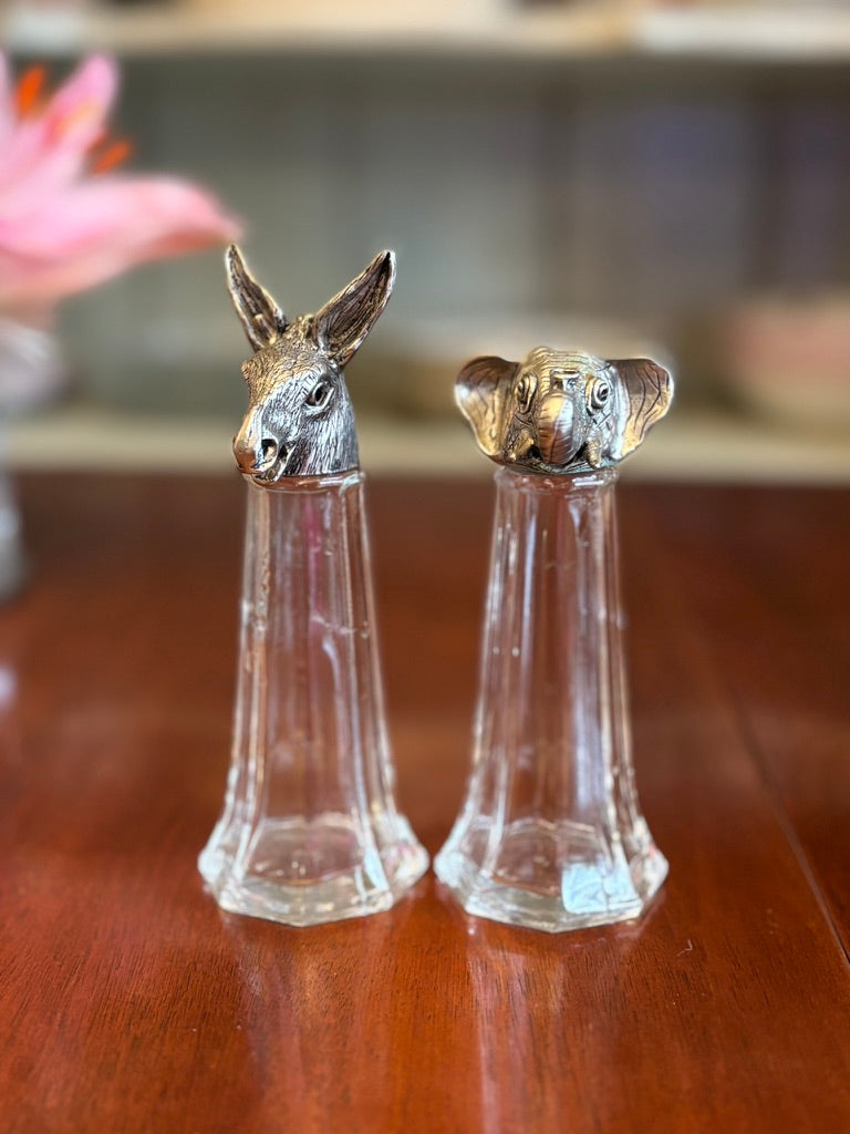 Vintage Donkey & Elephant Figural Salt & Pepper Shakers | Political Novelty Tabletop | Contemporary Americana