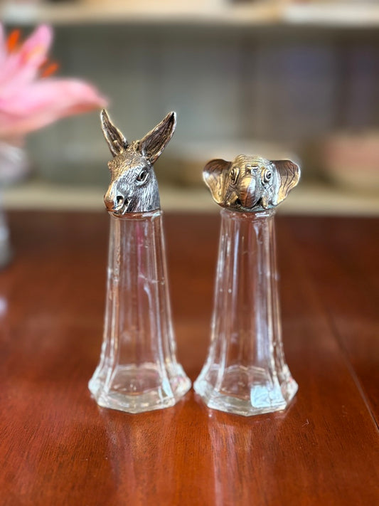 Vintage Donkey & Elephant Figural Salt & Pepper Shakers | Political Novelty Tabletop | Contemporary Americana
