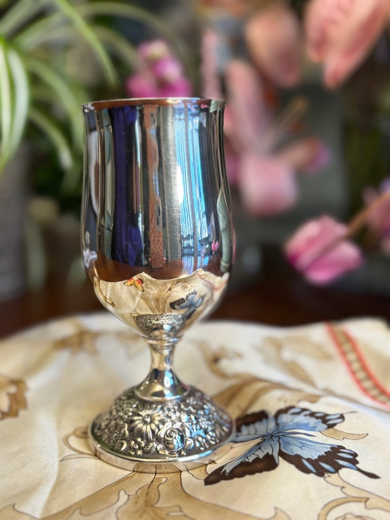 Towle Silverplate Goblet with Bird Motif | Vintage Pedestal Wine Cup