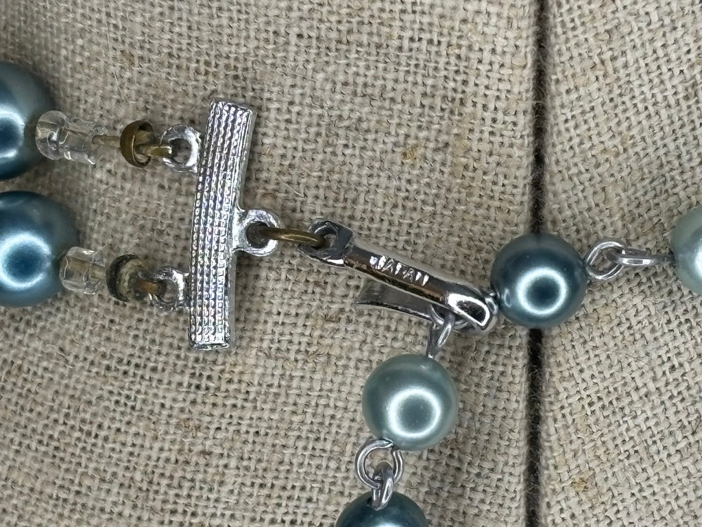 Vintage Japanese Double Strand Faux Pearl Necklace in Seafoam and Teal