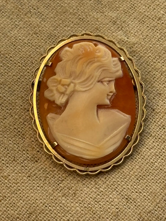 Antique Krementz Shell Cameo Brooch / Pendant