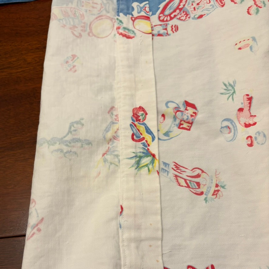 Vintage Western Americana Textile Bundle | Rodeo Panel + Southwestern Café Curtains | Mid-Century Novelty Cotton Set