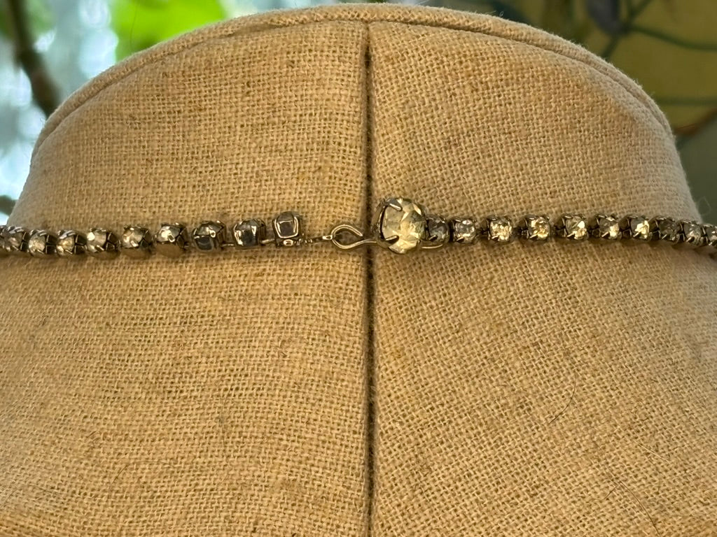 Vintage 1950s Rhinestone Bib Necklace Silver Tone Baguette Statement Glam
