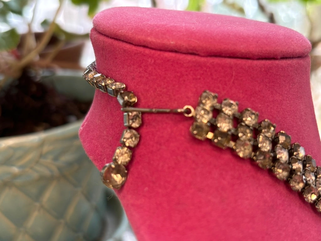 Vintage Triple Row Rhinestone Collar Necklace | Mid-Century Glamour