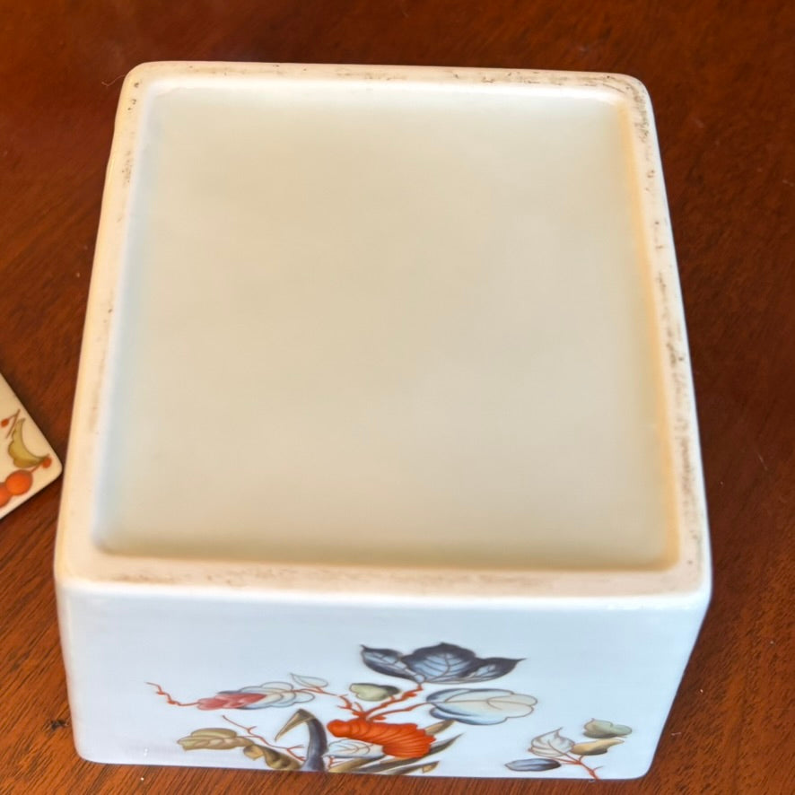 Vintage Porcelain Flower Frog Vase – Hand Painted Botanical Cube Posy Holder – Ikebana Floral Arranging Block