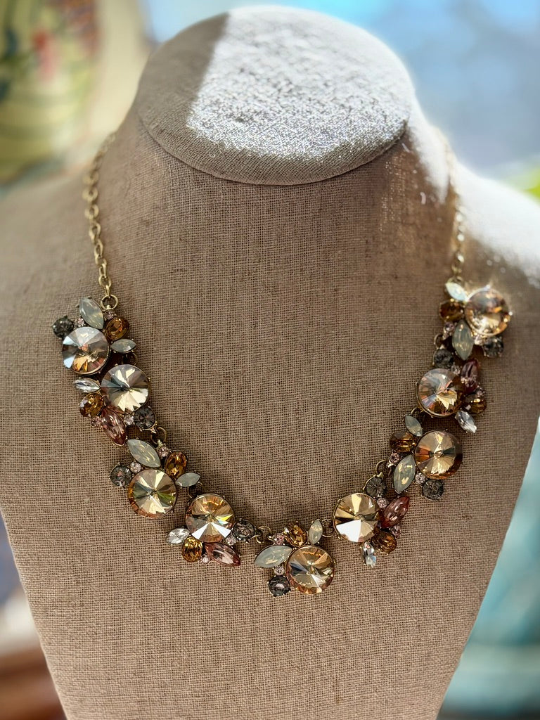 BaubleBar Crystal Statement Necklace Gold Tone Champagne Opalescent Rhinestones