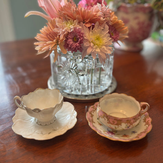 Vintage Cabinet Demitasse Cup & Saucer Pair | Romantic Floral Porcelain | Victorian to Edwardian Style