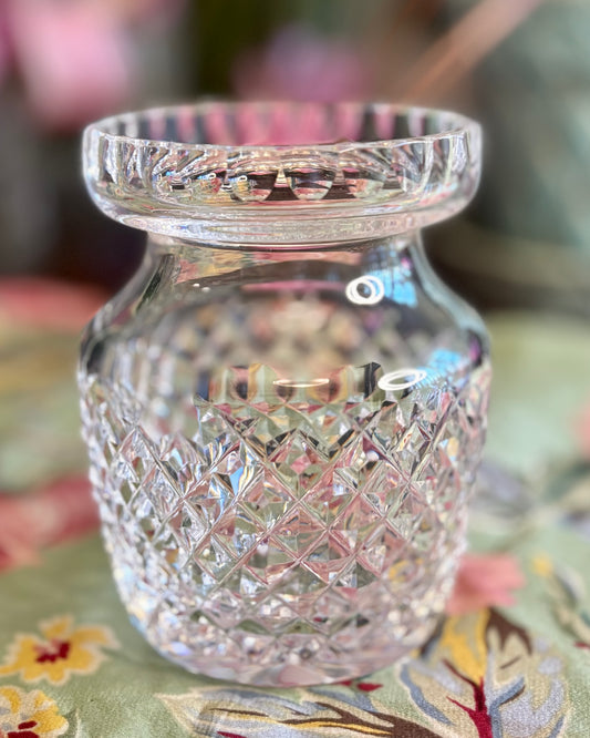 Waterford Signed Cut Crystal Vase / Rose Bowl — Diamond Cut Pattern