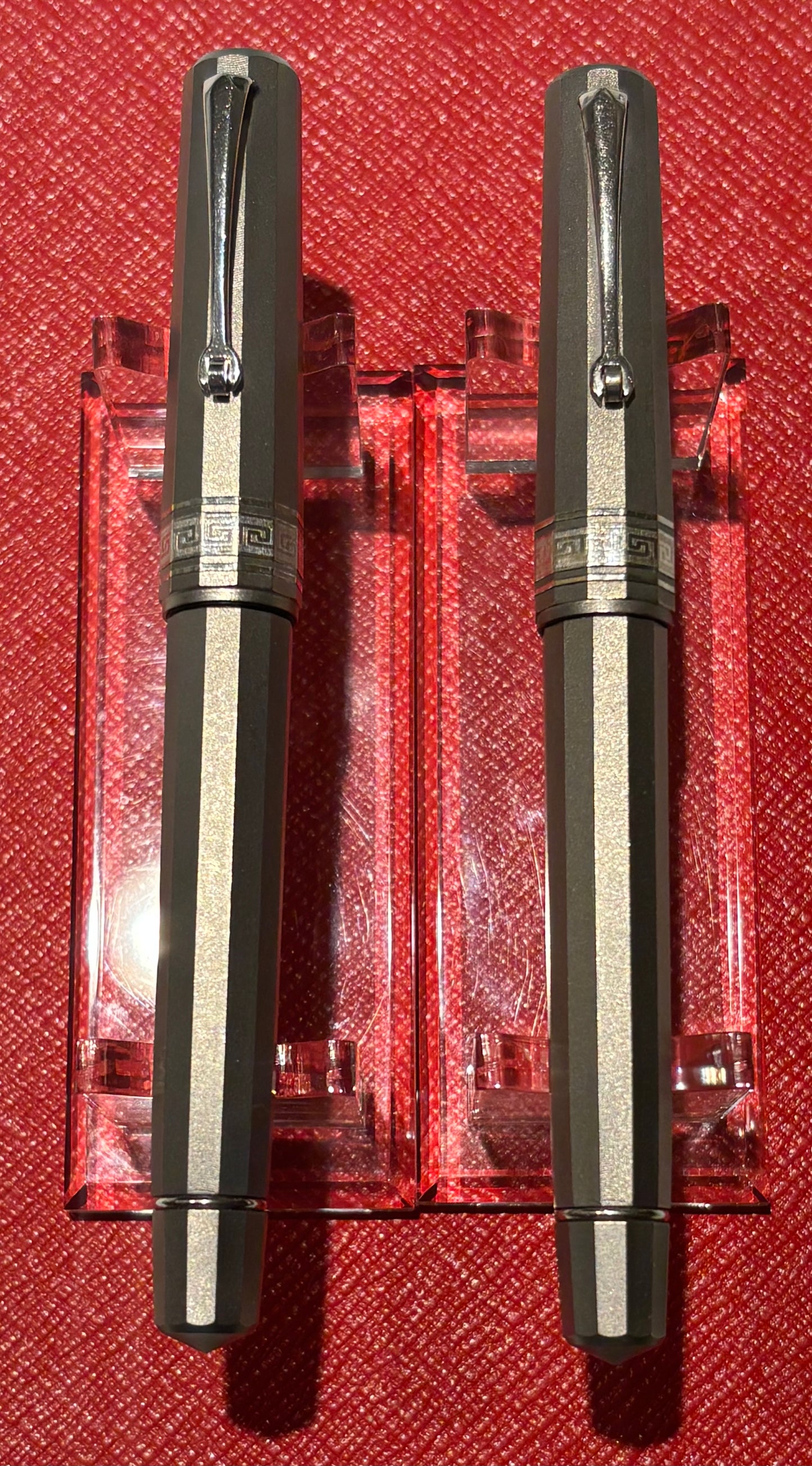 OMAS T2 Titanium Milord Fountain Pen & Rollerball Set, Fine Nib, Piston Filler, c. 1999–2000