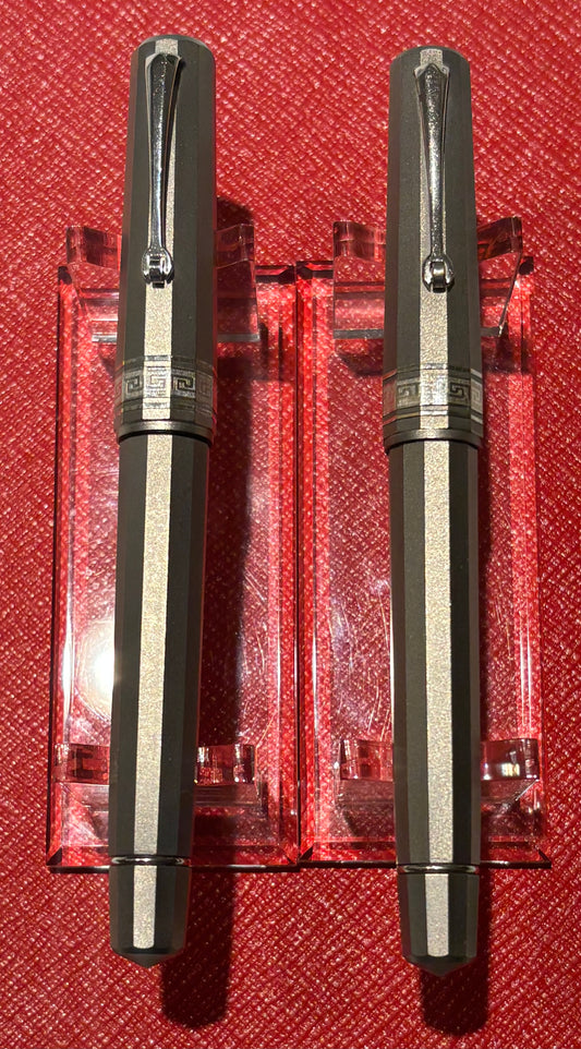 OMAS T2 Titanium Milord Fountain Pen & Rollerball Set, Fine Nib, Piston Filler, c. 1999–2000