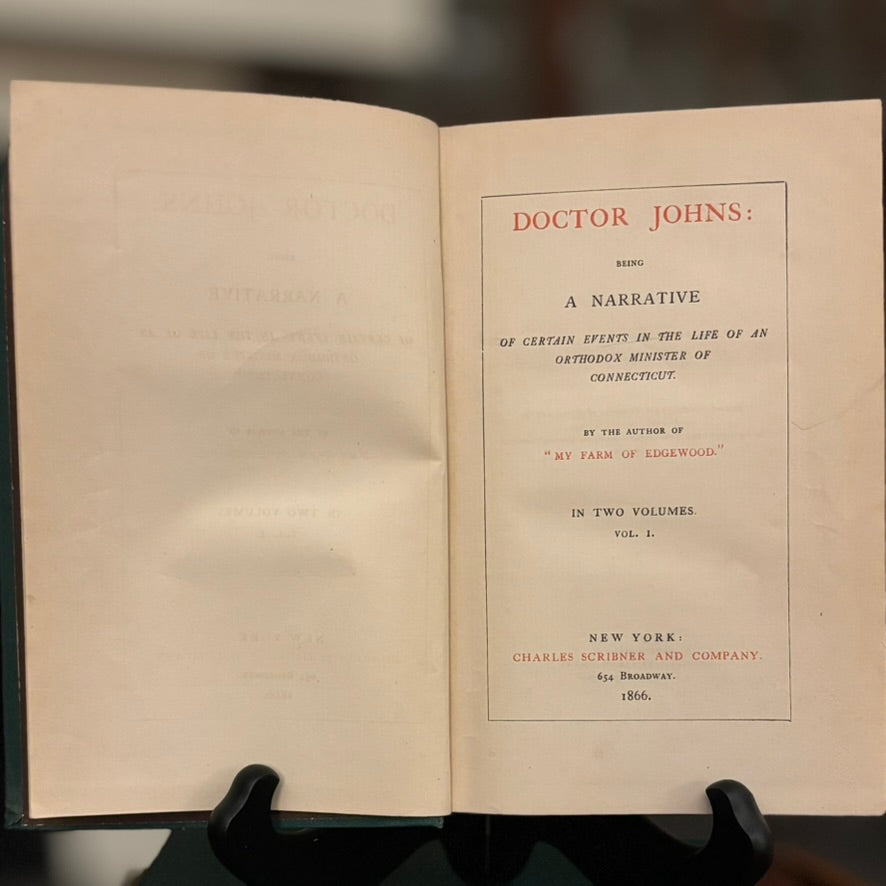 First Edition 1866 “Doctor Johns” by Donald G. Mitchell | Two Volume Set | Green Cloth Gilt Binding | Charles Scribner