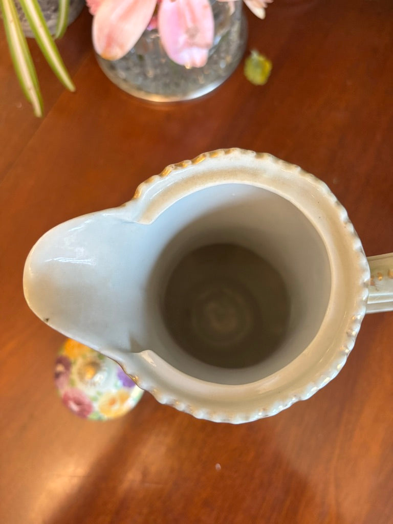 Antique Hand-Painted Porcelain Chocolate Pot • Floral Gilt European Decor • 11” Tall