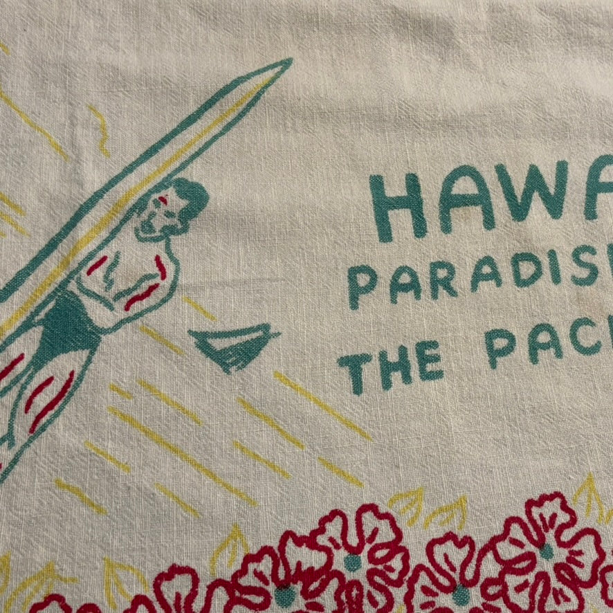 Vintage Hawaii “Paradise of the Pacific” Tablecloth | Mid-Century Island Map Print Linen