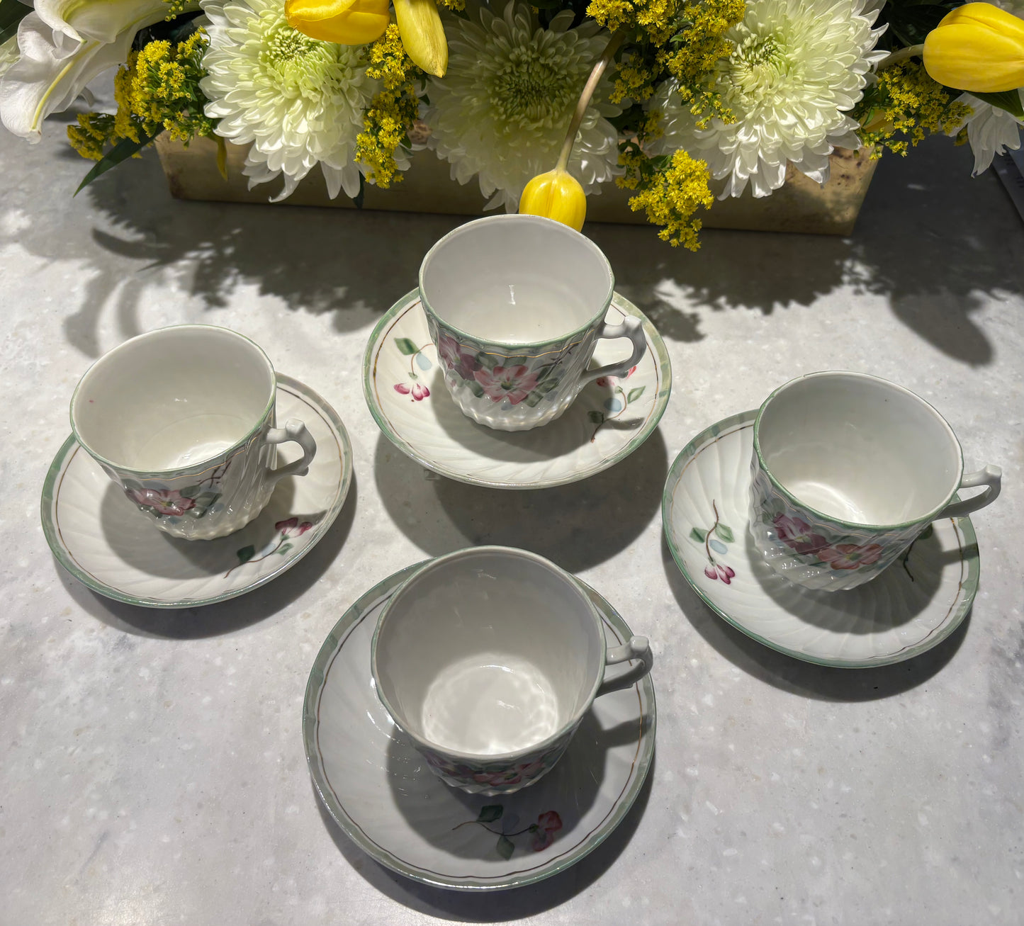 Vintage Japanese Hand-Painted Floral Teacup & Saucer Set | Mid-Century Porcelain with Gold Trim $28
