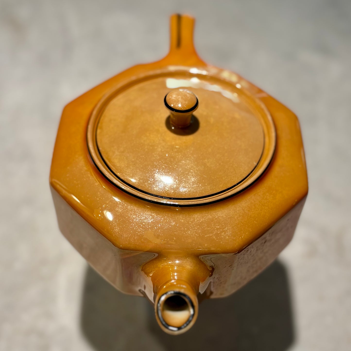 Vintage Steubenville Pottery Octagonal Teapot | Art Deco Modernist Brown Luster Glaze | Geometric Ceramic Tea Pot