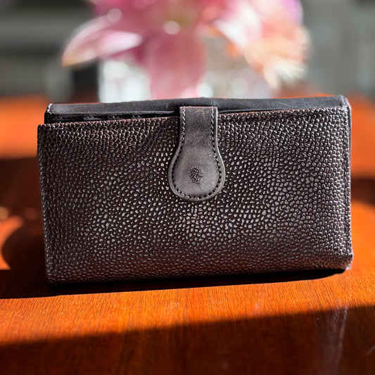 Mulberry Brown Scotchgrain Leather Continental Wallet – Snap Flap Organizer