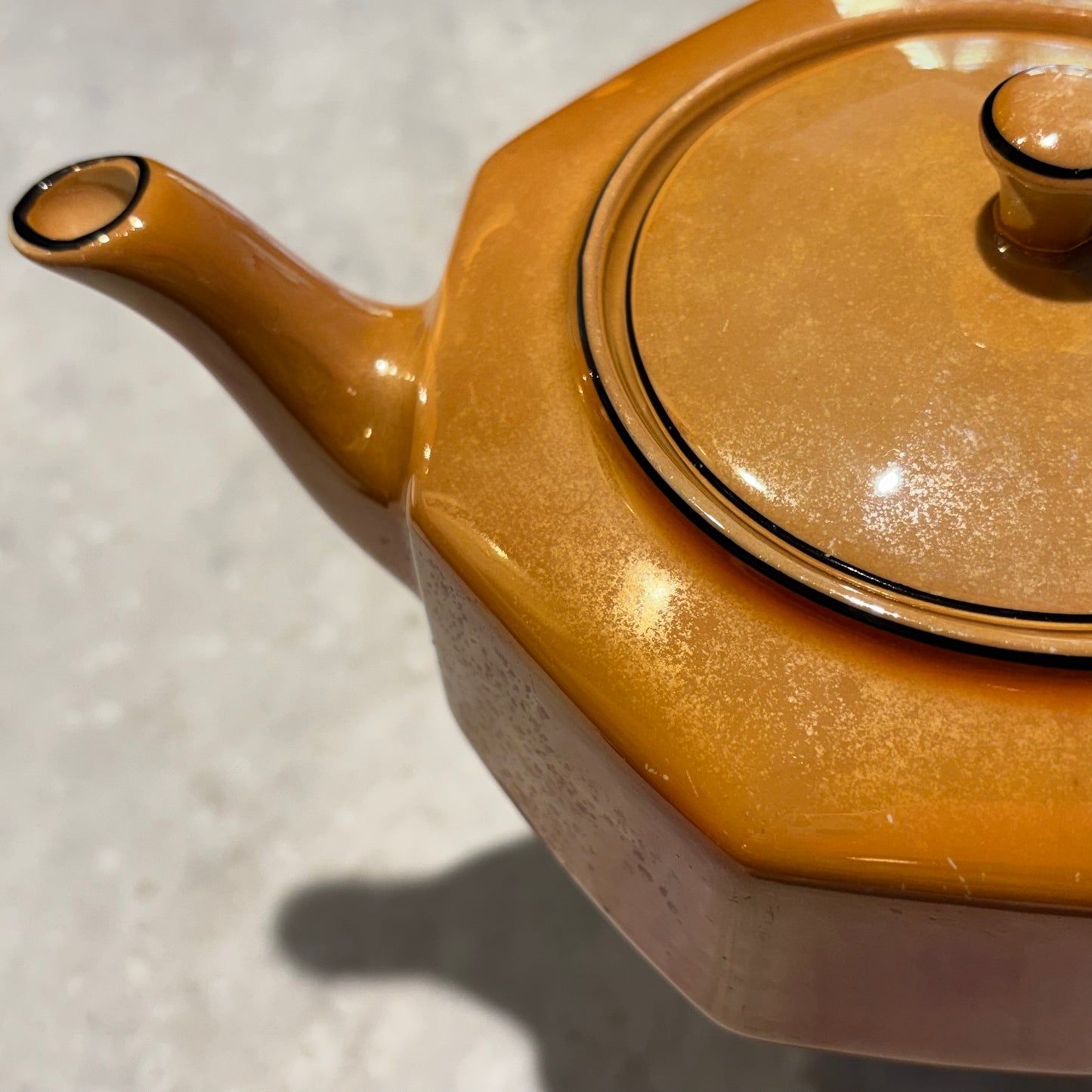Vintage Steubenville Pottery Octagonal Teapot | Art Deco Modernist Brown Luster Glaze | Geometric Ceramic Tea Pot