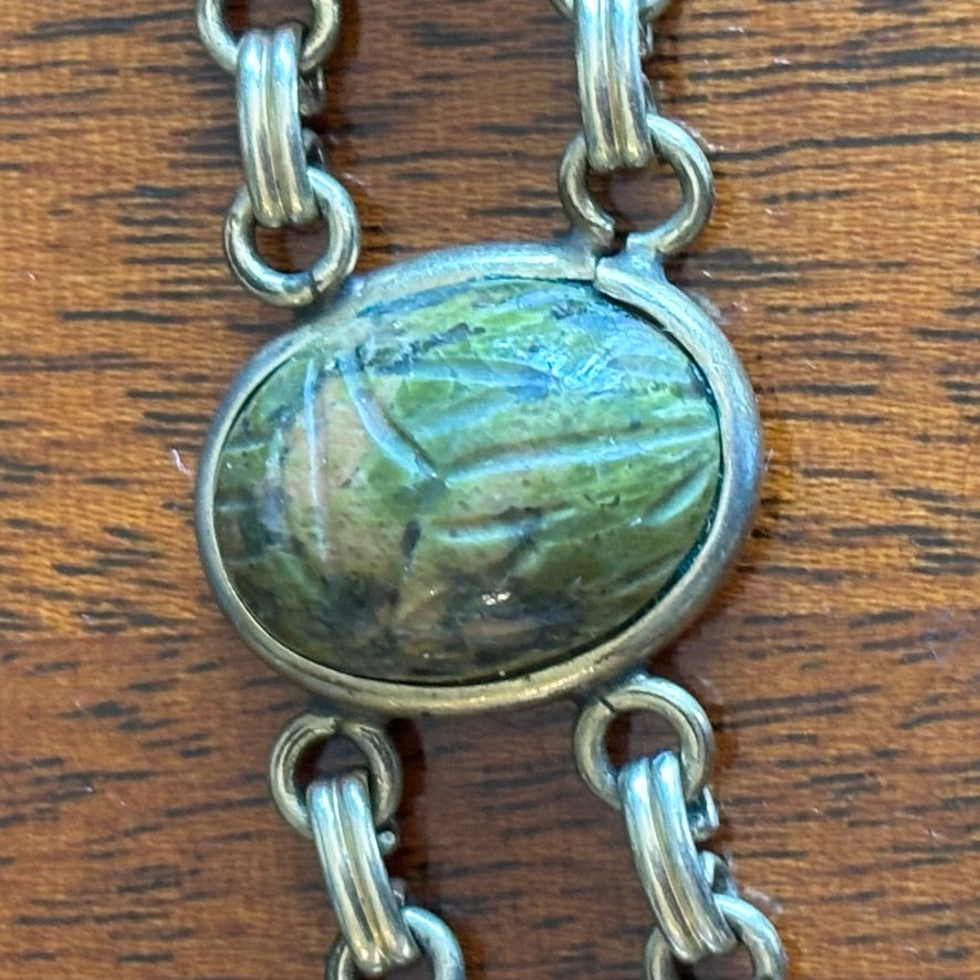Vintage Egyptian Revival Scarab Bracelet Mixed Stone Cabochons Gold Tone 7”