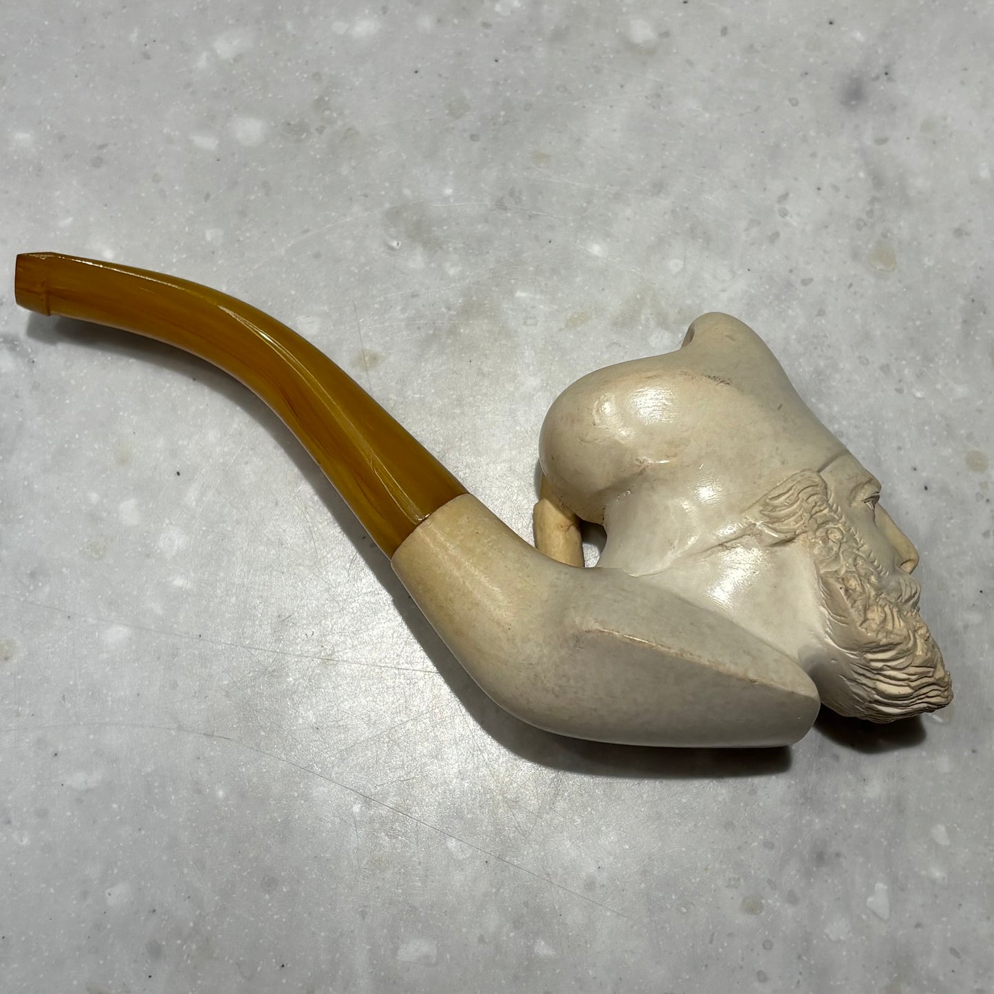 Vintage Turkish Block Meerschaum Figural Pipe Sultan Head 6" Unsmoked Look