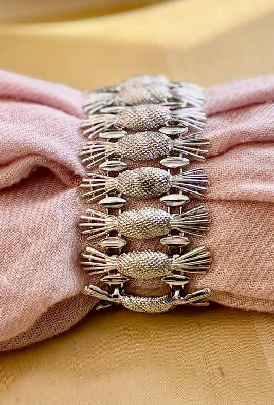Vintage Sarah Coventry Silver Tone Statement Bracelet Textured Link Fringe Design | Late 1980s–1990s