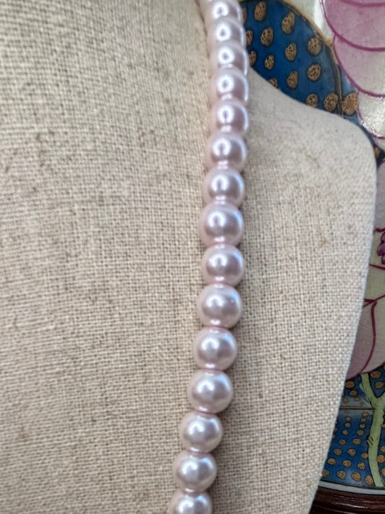 Blush Faux Pearl Strand Necklace 23” Soft Pink Classic Layering Necklac