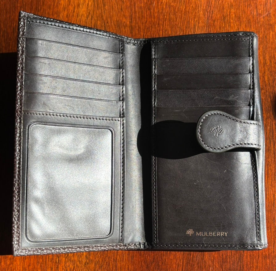 Mulberry Brown Scotchgrain Leather Continental Wallet – Snap Flap Organizer