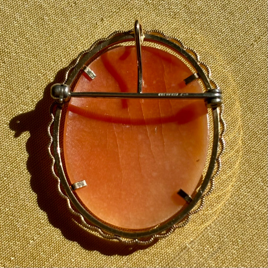 Antique Krementz Shell Cameo Brooch / Pendant