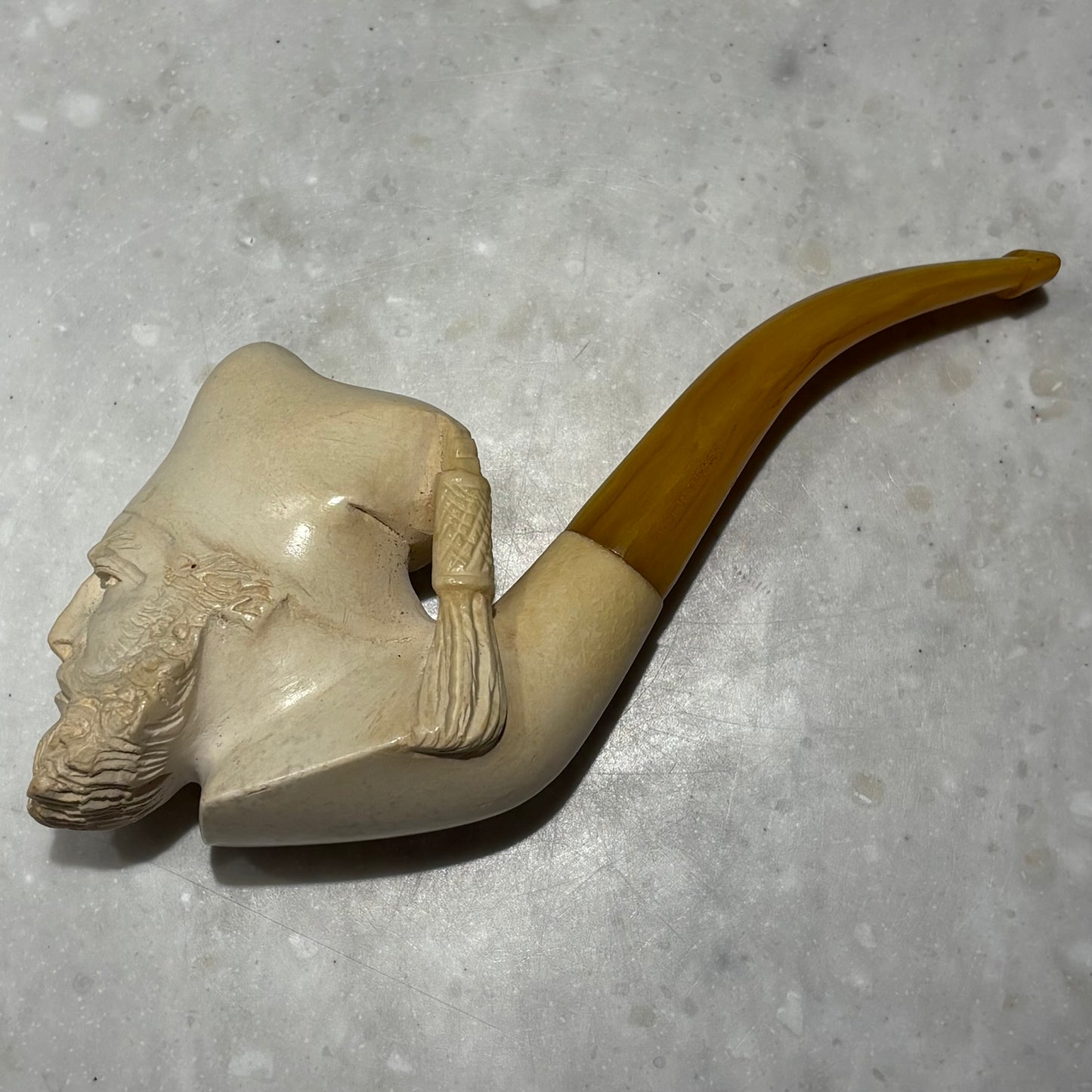Vintage Turkish Block Meerschaum Figural Pipe Sultan Head 6" Unsmoked Look
