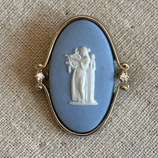 Vintage Wedgwood Blue Jasperware Cameo Pendant Brooch | Made in England | Classical Relief Jewelry
