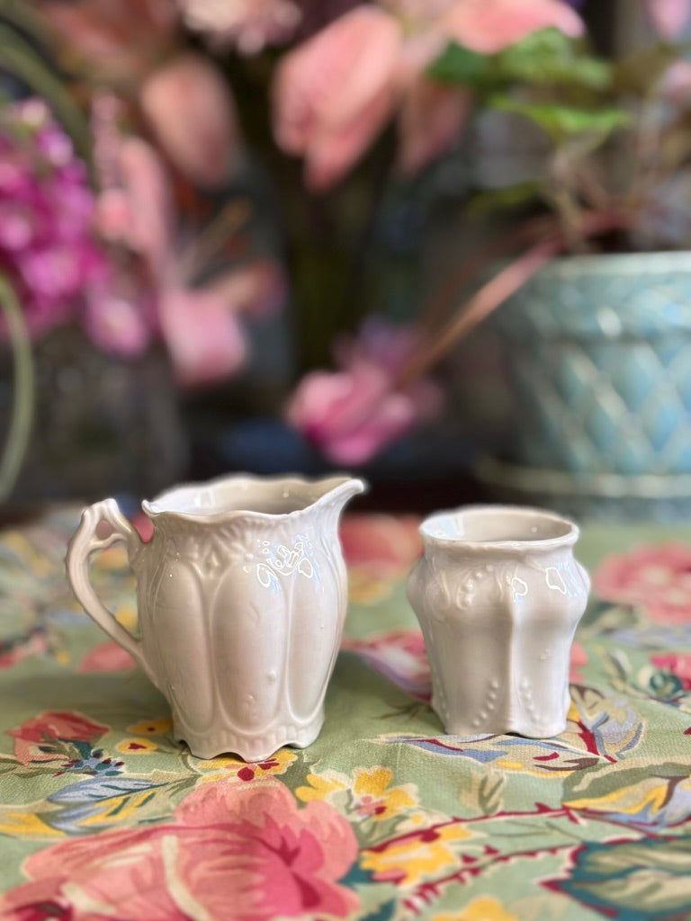 Vintage Mini Creamer & Sugar Set | Floral Porcelain | Made in Bavaria Germany | Embossed Relief