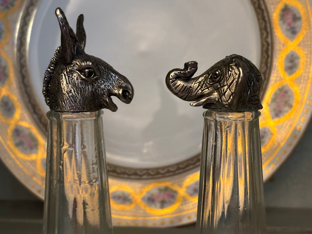 Vintage Donkey & Elephant Figural Salt & Pepper Shakers | Political Novelty Tabletop | Contemporary Americana