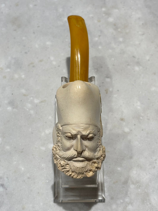 Vintage Turkish Block Meerschaum Figural Pipe Sultan Head 6" Unsmoked Look