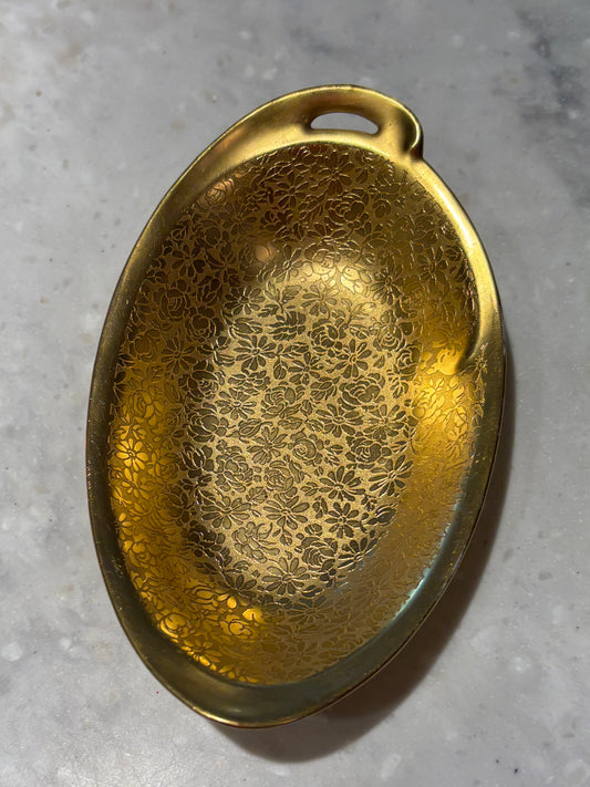 Vintage Osborne Gold Floral Trinket Dish | Mid Century Hollywood Regency Catchall